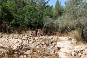 Past the turnoff to the green trail, you'll reach this destroyed goat farm. Har Ya'ale short hike.