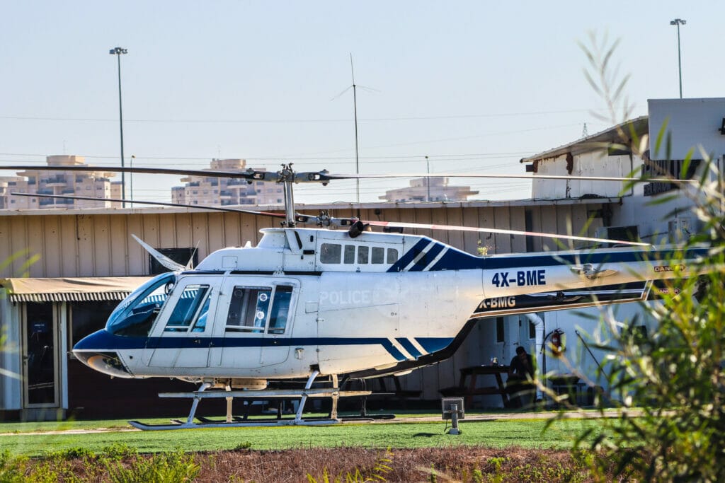 A helicopter at the flight school.